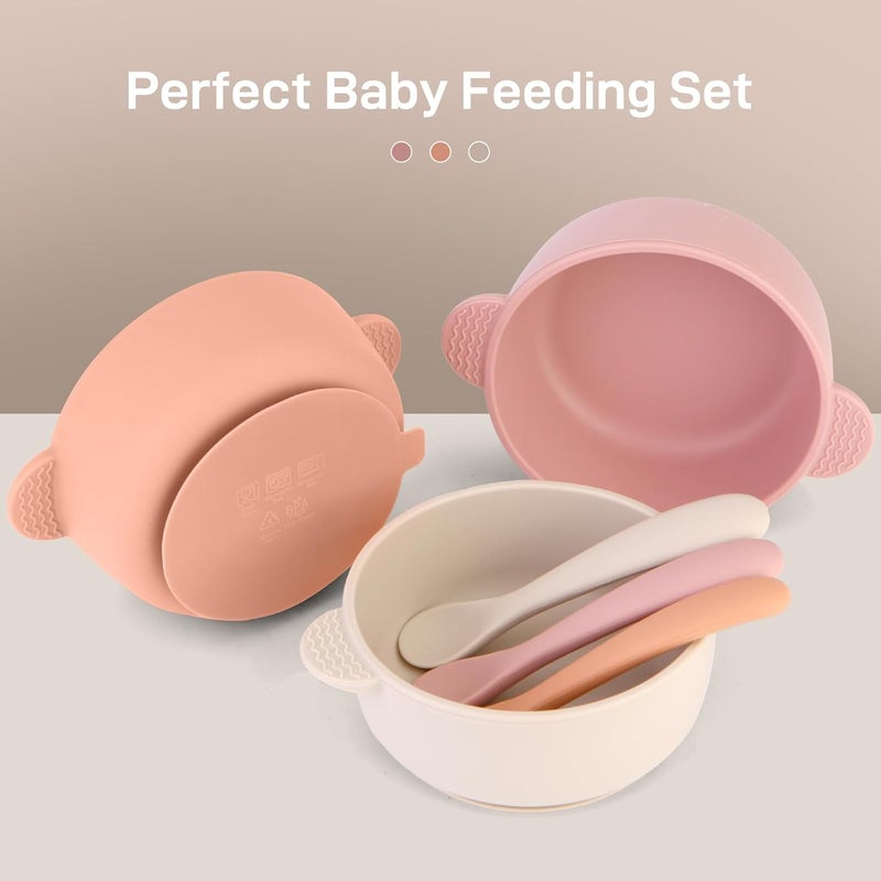 Eascrozn 3 Pack Baby Bowls with Suction and 3 Pack Baby Spoons, BPA Free, Silicone Baby Feeding Set for Babies Toddler Kids, Microwave and Dishwasher Safe - Image 4